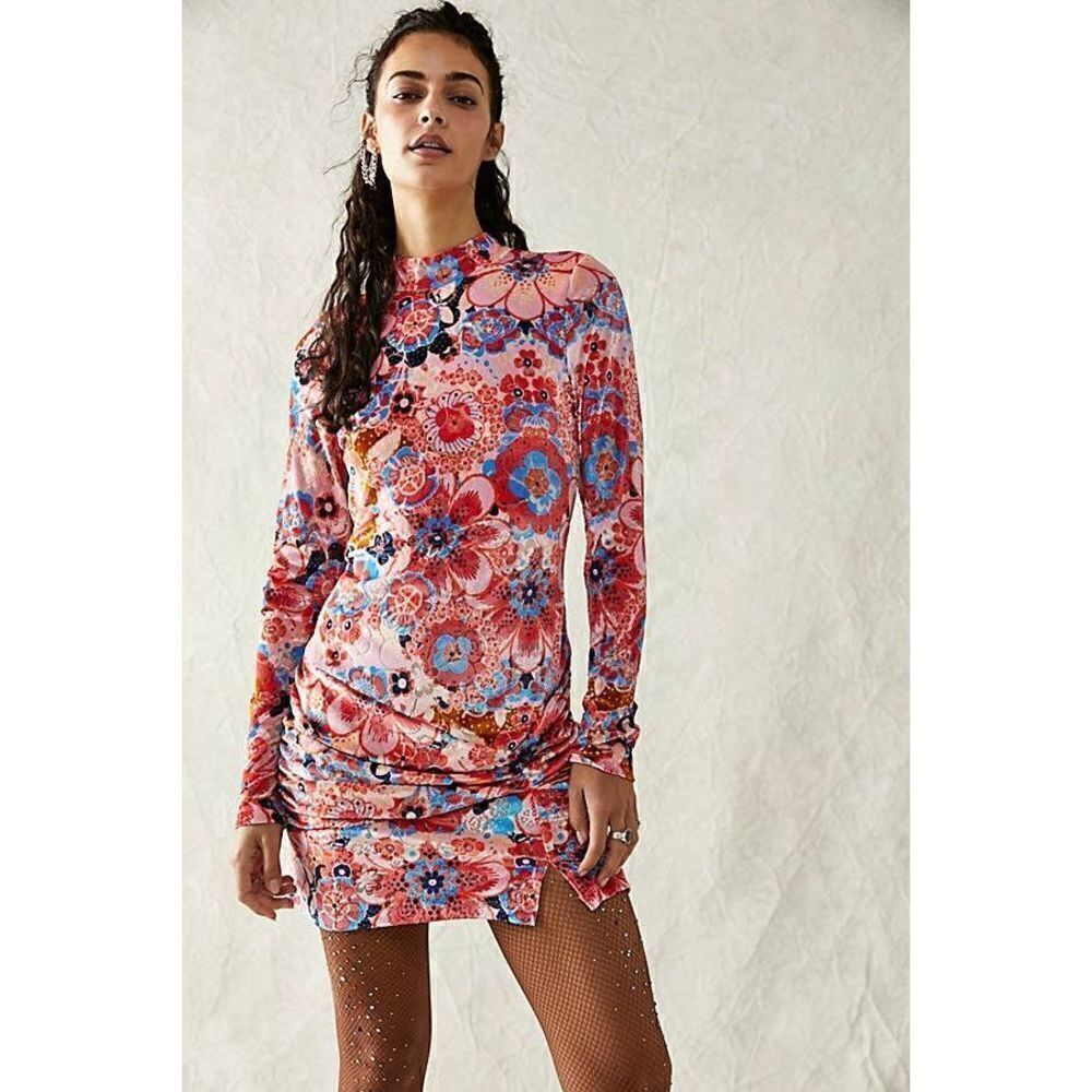 Free People Della Burnout Velvet Mini Dress Pink  size small